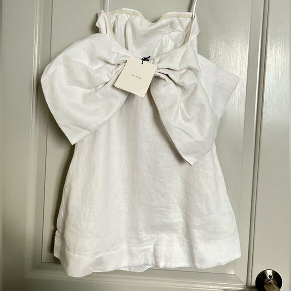 DISSH Aisle White Linen Back Bow Dress size 6 NWT bridal chic 90s coquette - Picture 9 of 15
